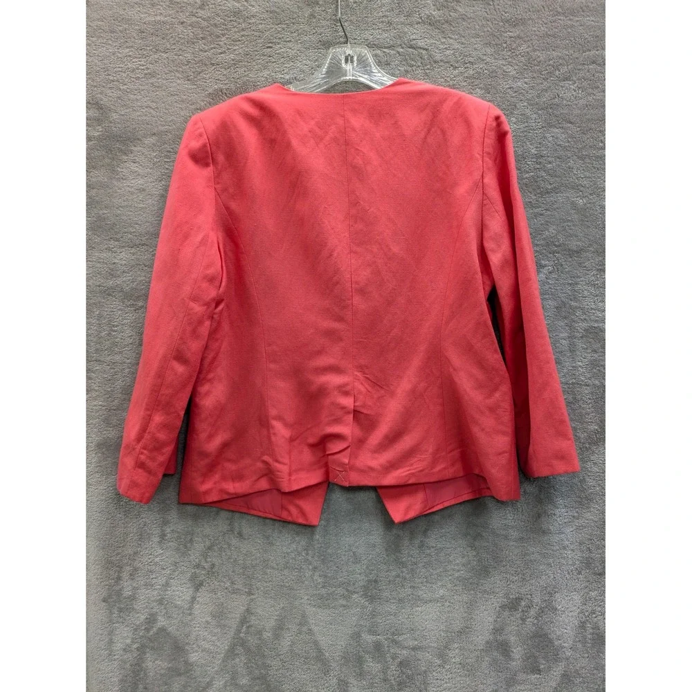 Professional‎ Linen Blend Blazer Womens 14 Coral Pink Open Front Office Career